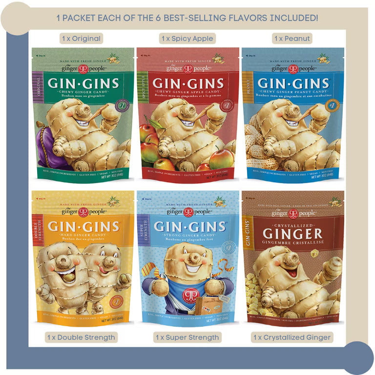 Gin Gins® Chewy Ginger Candy by The Ginger People® – Natural Ginger Chews for Nausea Relief &amp; Digestive Comfort | Various Flavours