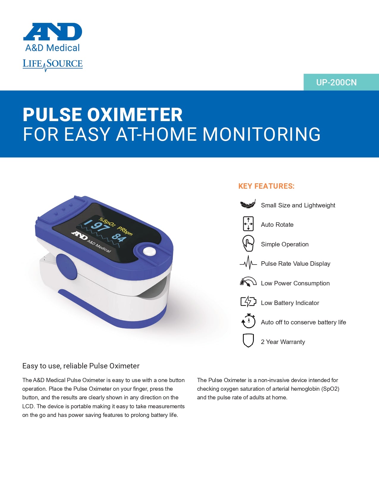 Fingertip Pulse Oximeter | AND | Medical Device