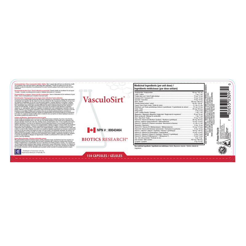 VasculoSirt® | Biotics Research® | 150 or 300 Capsules