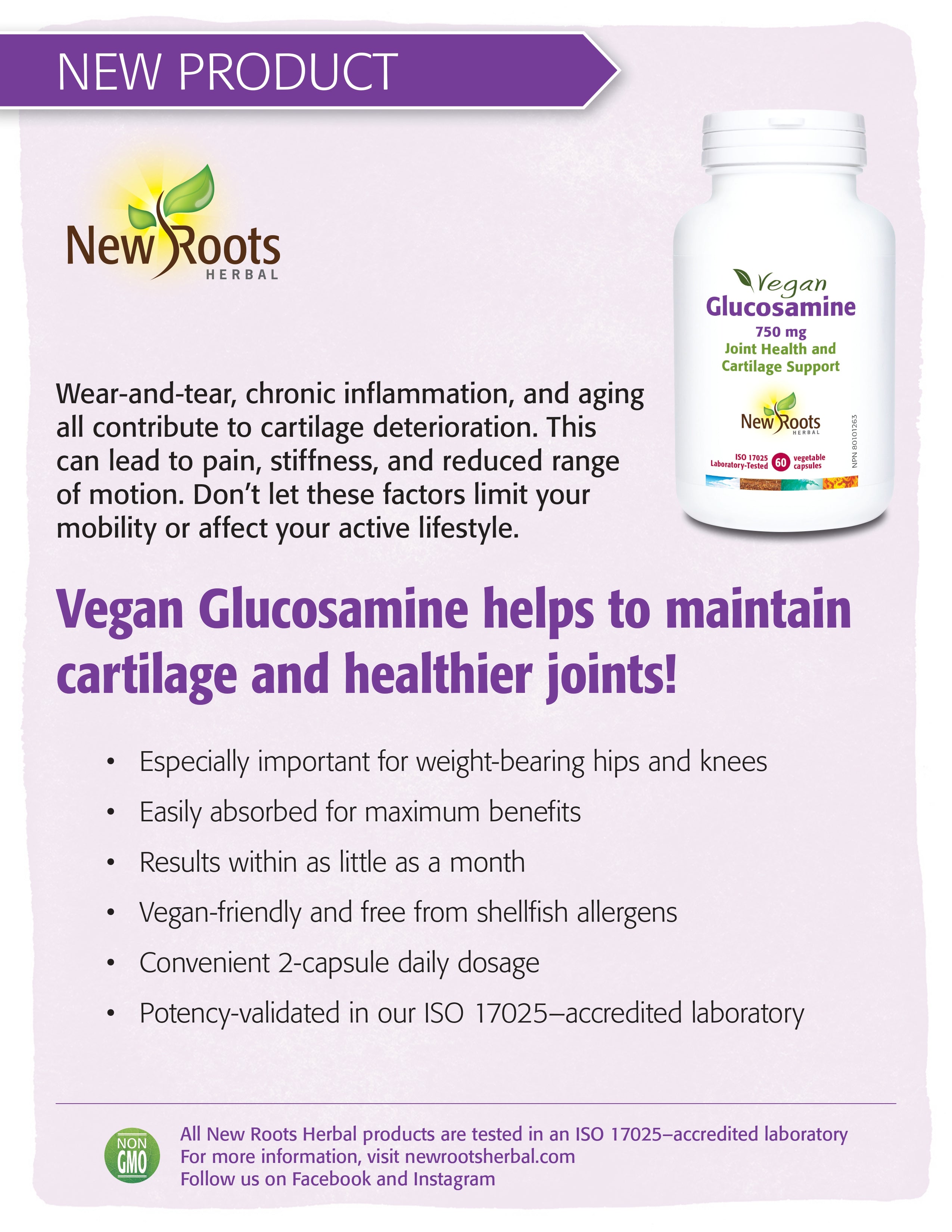 Vegan Glucosamine 750 mg | New Roots HERBAL® | 60 Capsules