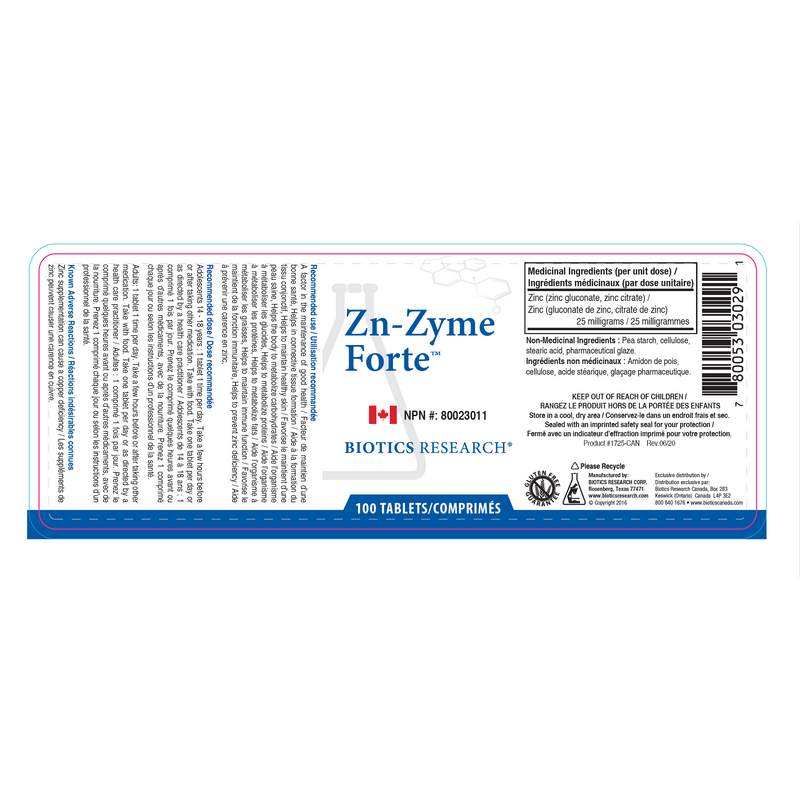 Zn-Zyme Forte | Biotics Research® | 100 Tablets