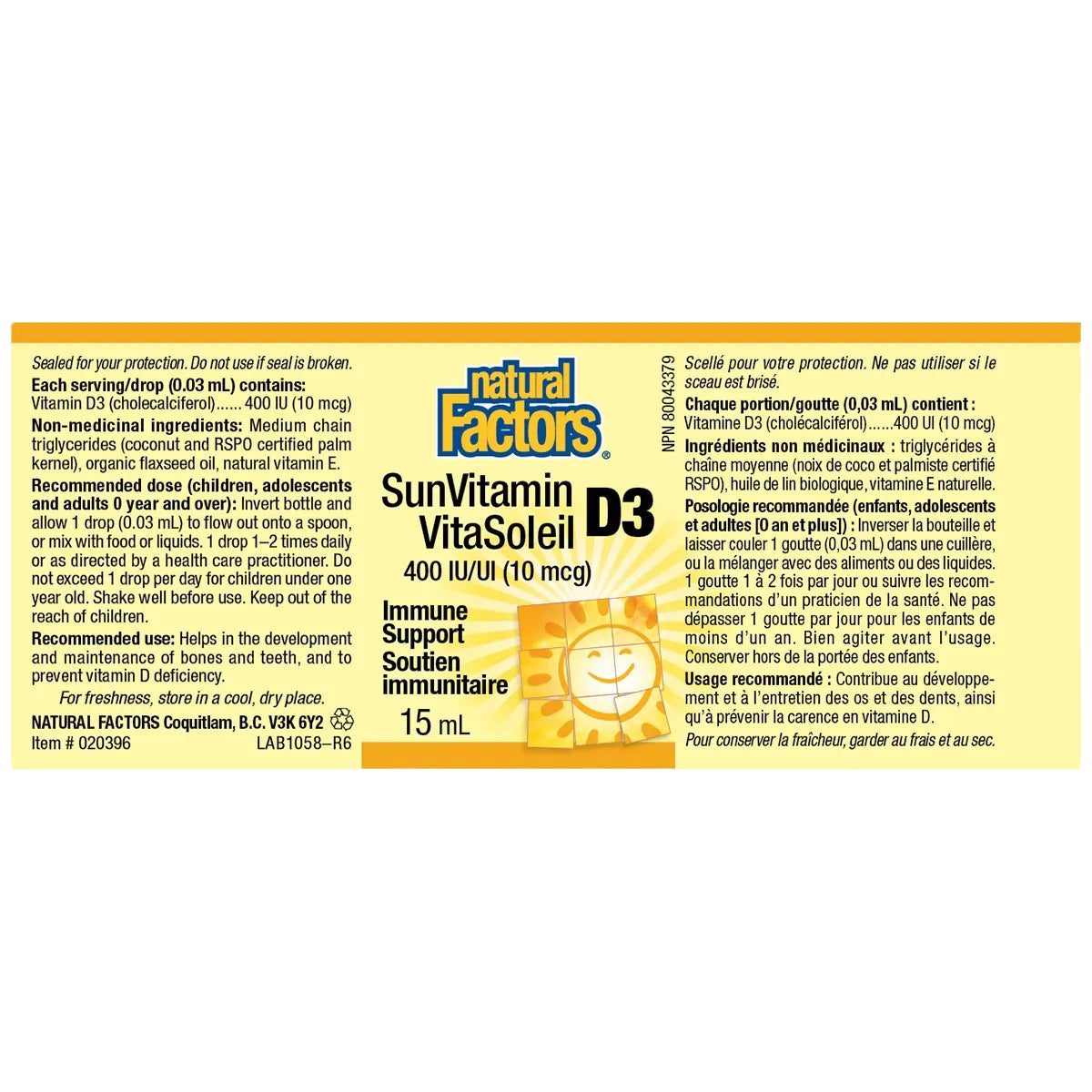 SunVitamin D3 Drops | Natural Factors® | 15 mL (500 Drops)