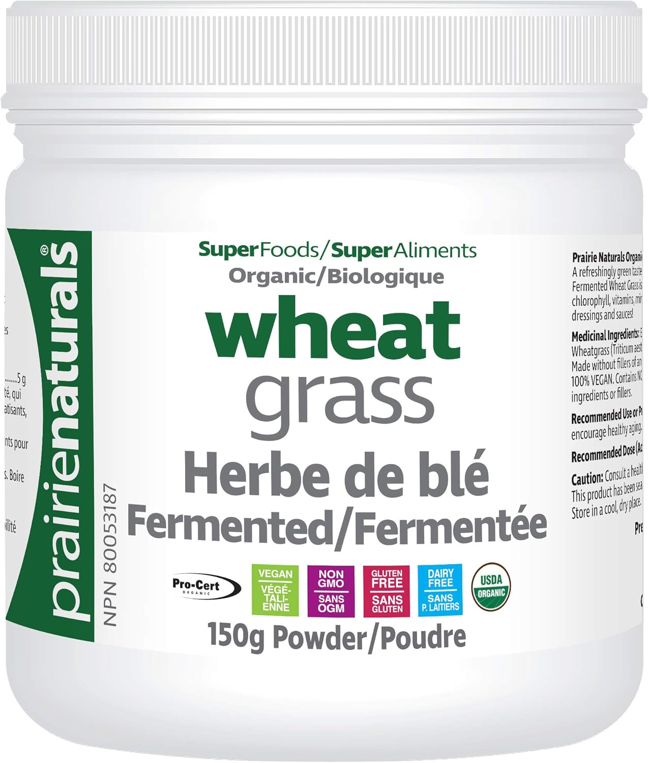 Organic Fermented Wheatgrass Juice Powder | Prairie Naturals® | 150 Gram