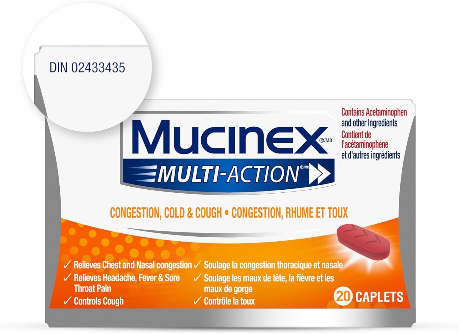Multi-Action Congestion, Cold, & Cough Caplets | Mucinex | 20 count