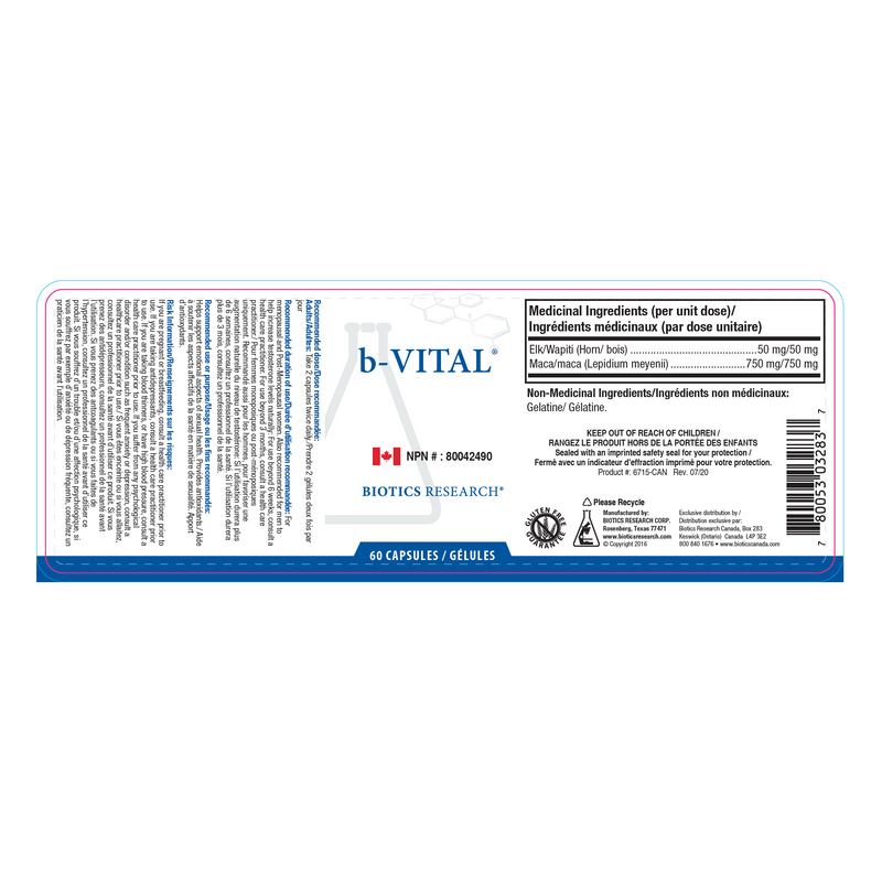 b-Vital (Augments Testosterone) | Biotics Research® | 60 Capsules