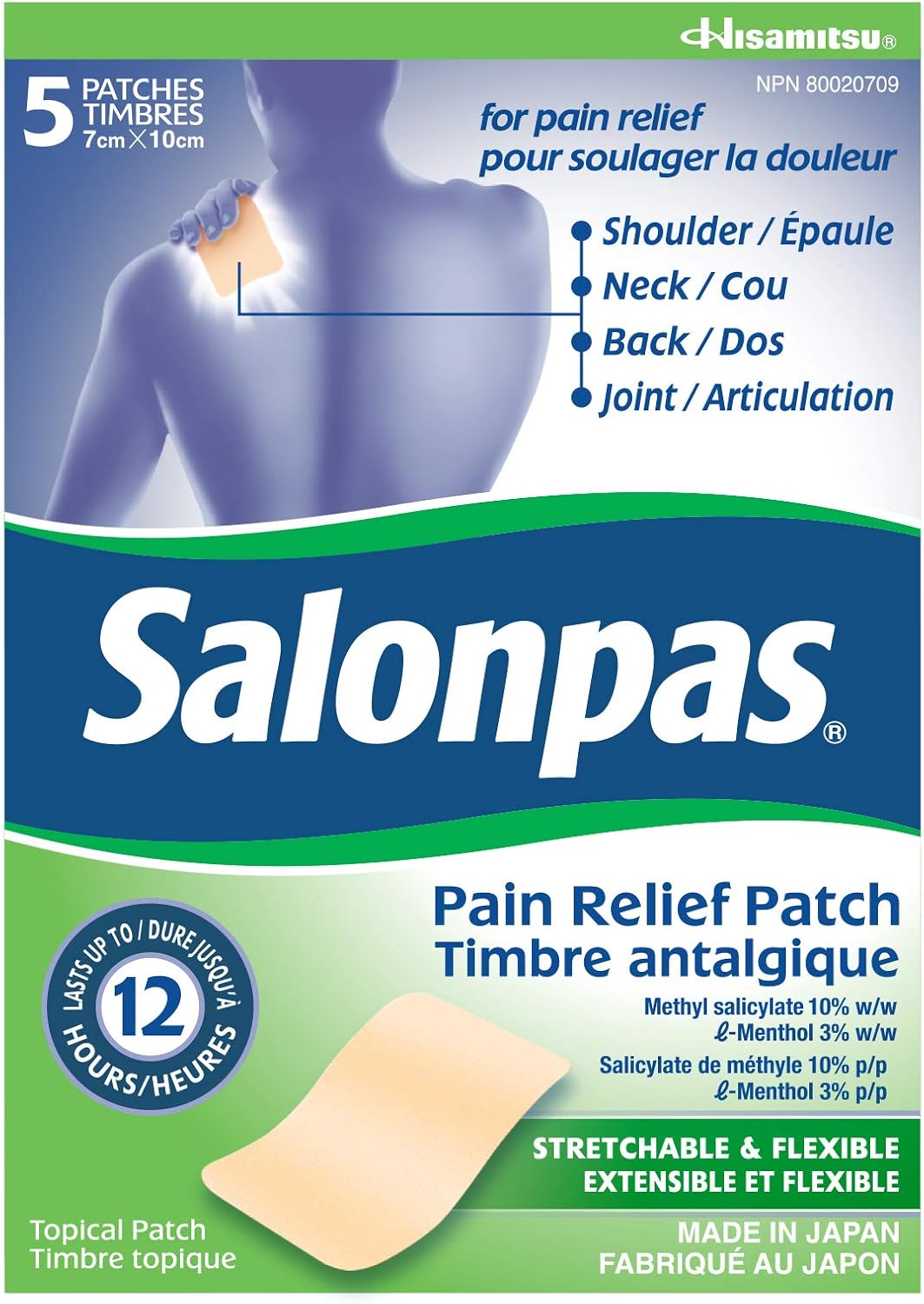 12 Hour Pain Relief Patch | Salonpas | 5 Count (Pack of 1)