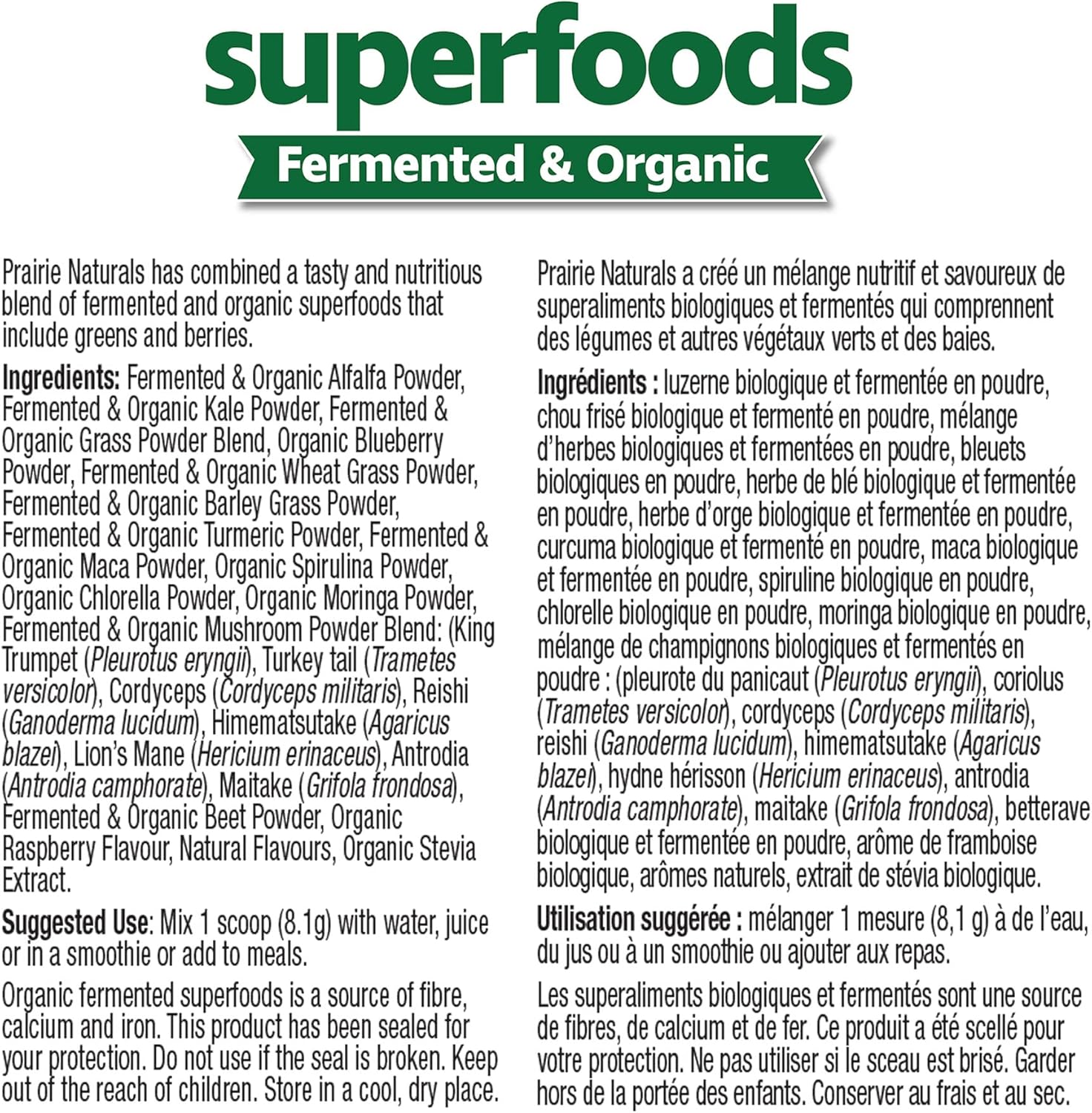 Fermented & Organic SuperFoods Green Foods & Fermented Mushroom Complex | Prairie Naturals® |150 Gram