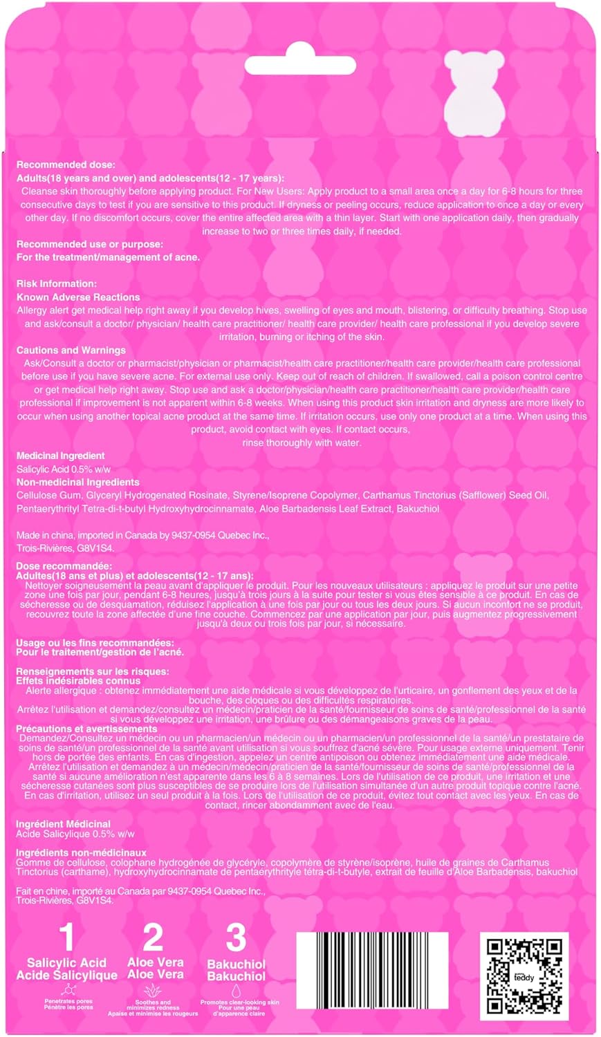 Acne Treatment Patches | Sunny Teddy | 72 Pink Teddy Patches
