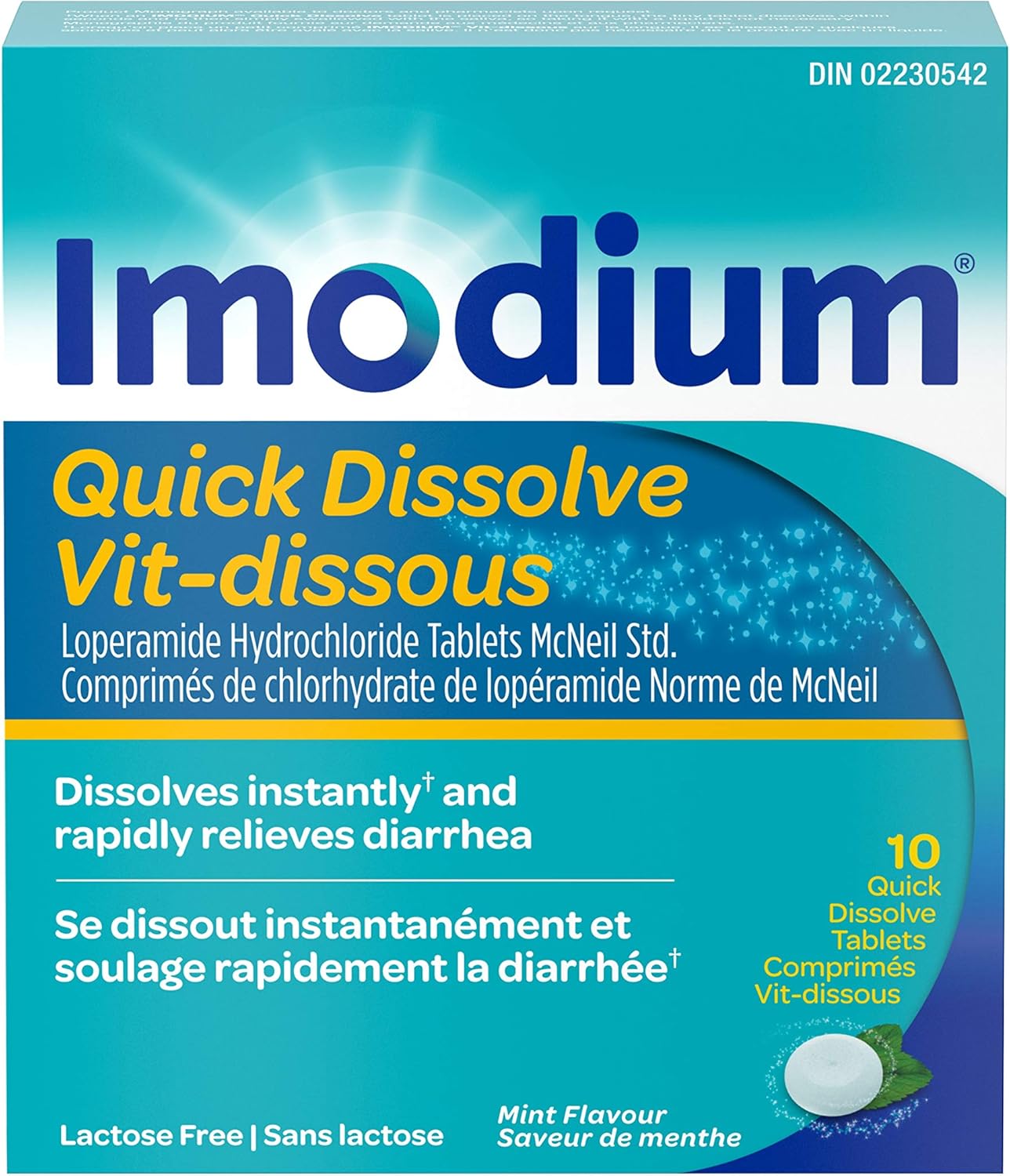 Diarrhea Relief, Quick-Dissolve Mint Flavour Tablets | Imodium | 10 Count