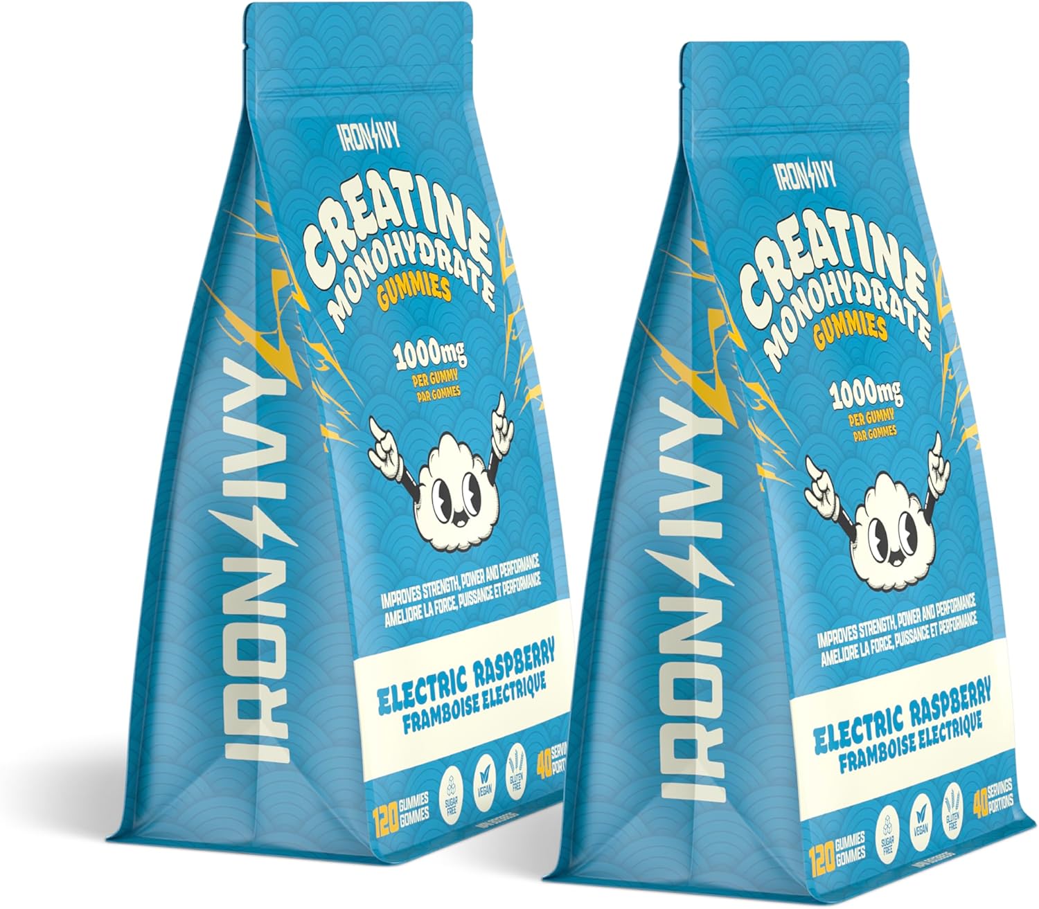 Creatine Monohydrate Gummies Electric Raspberry | Iron Ivy | 120 Count