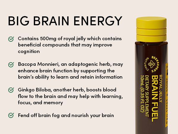 Royal Jelly Brain Fuel | Beekeepers Naturals | 6 Vial Pack