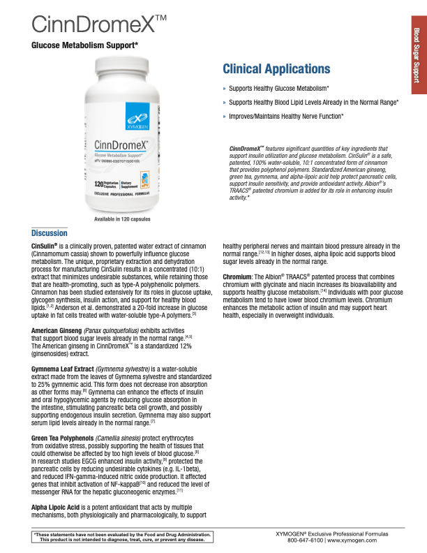 CinnDromeX™ by XYMOGEN® – Glucose Metabolism & Insulin Support | 120 Capsules
