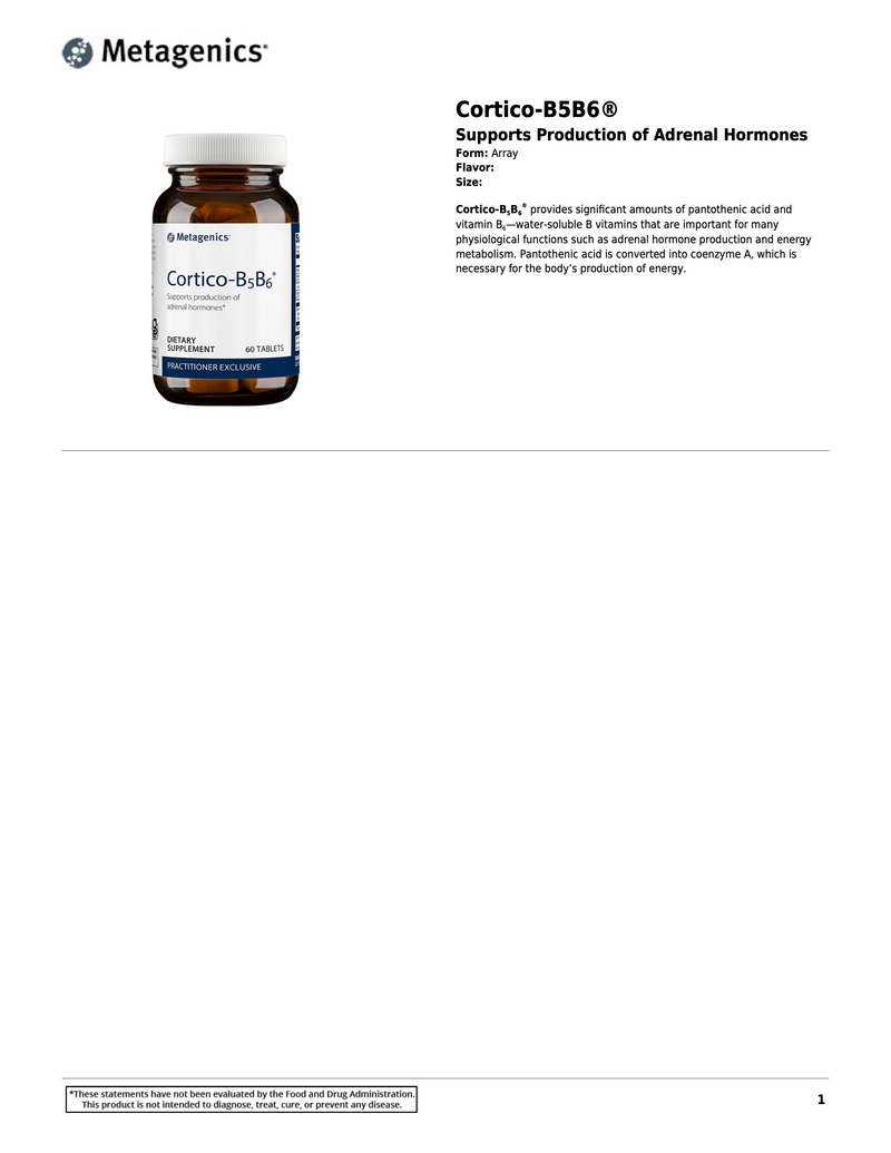 Cortico-B5B6® | Metagenics® | 60 Tablets