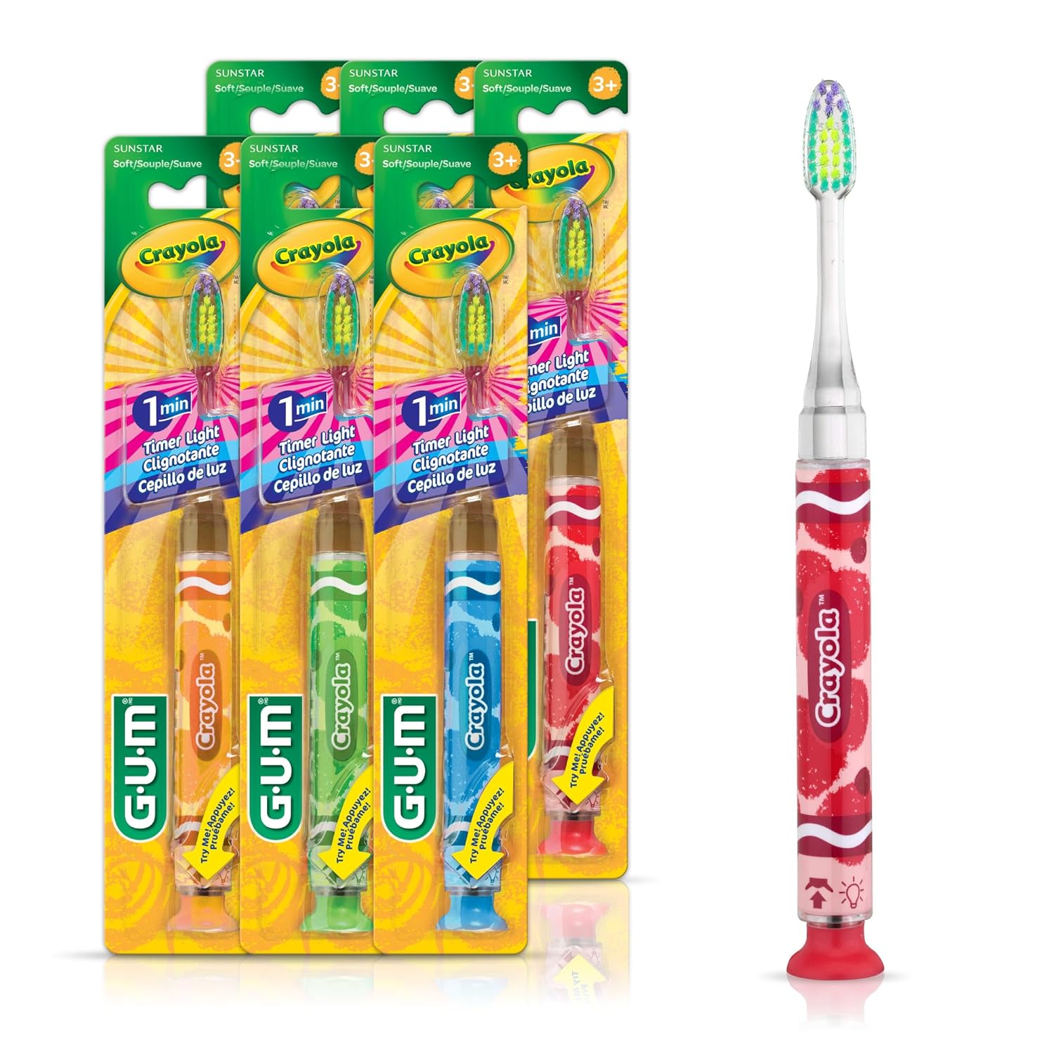 Kids' Timer Light Toothbrush | GUM® Crayola™ | Pack of one (Colour Varies)