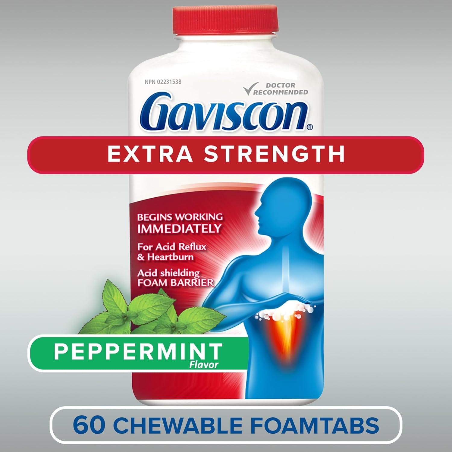 Chewable Foaming Antacid Tablets Extra Strength | Gaviscon | 60 & 25 counts