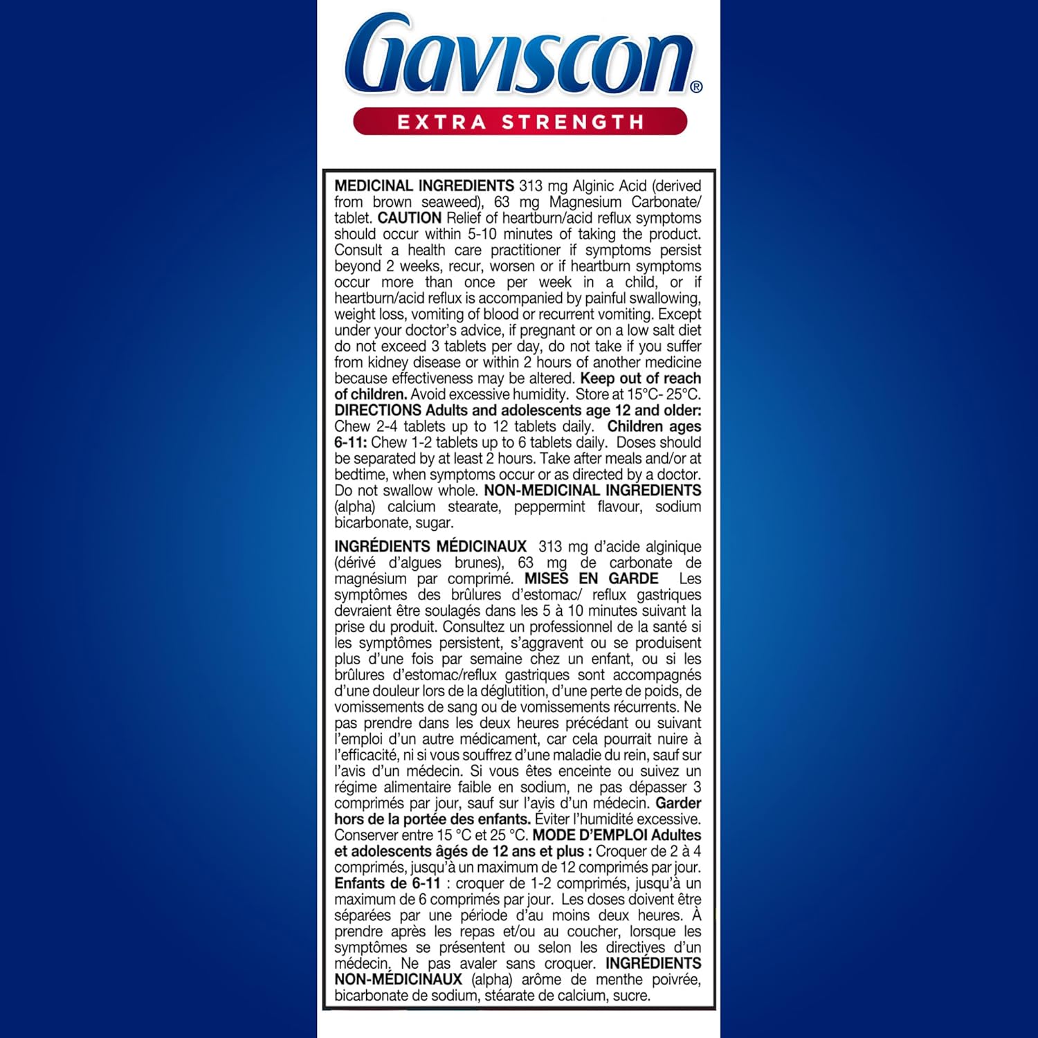 Chewable Foaming Antacid Tablets Extra Strength | Gaviscon | 60 & 25 counts