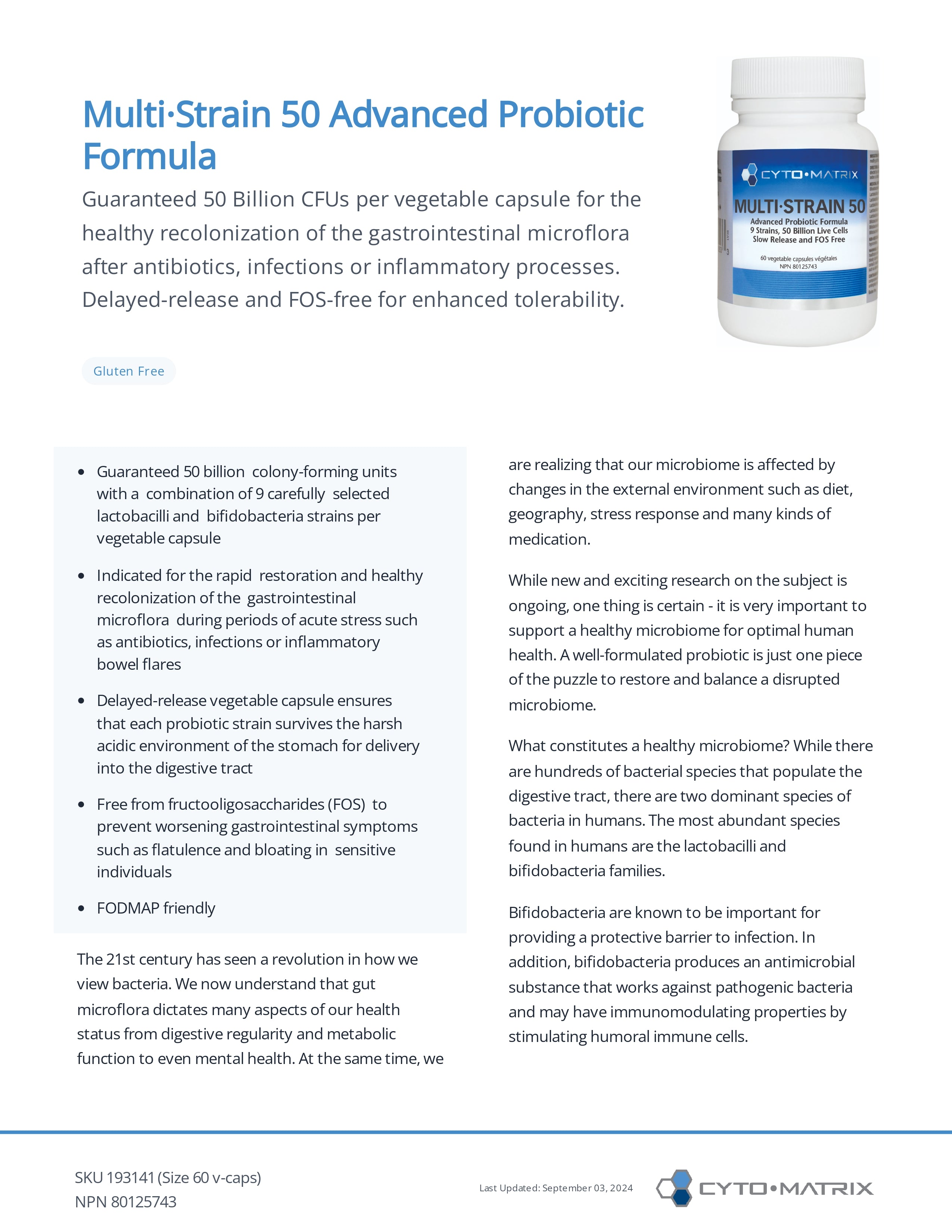 Multi-Strain 50 by Cytomatrix® – High-Potency 50 Billion CFU Probiotic | 60 Veg Capsules