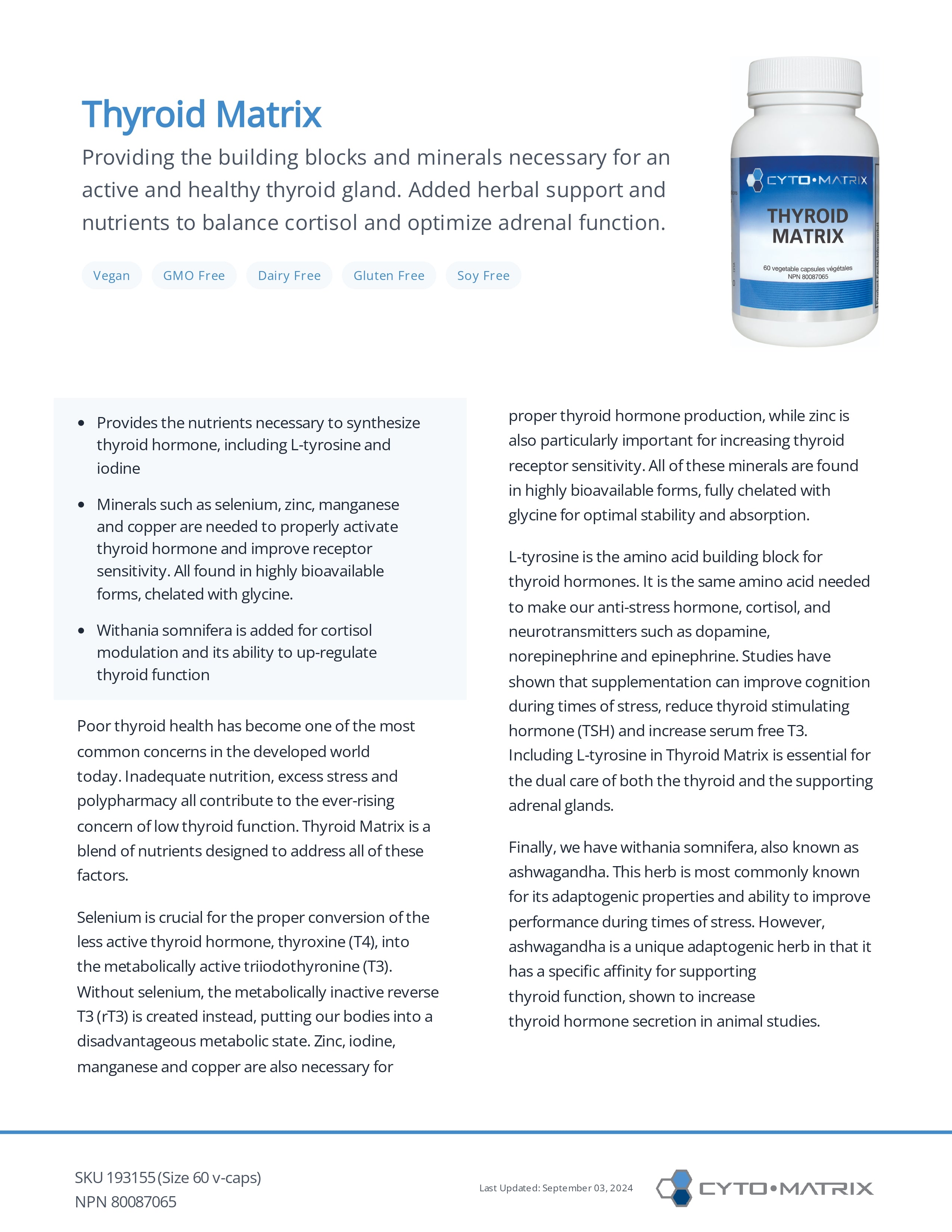 Thyroid Matrix by CytoMatrix® – Thyroid, Metabolism & Energy Support | 60 Vegetable Capsules