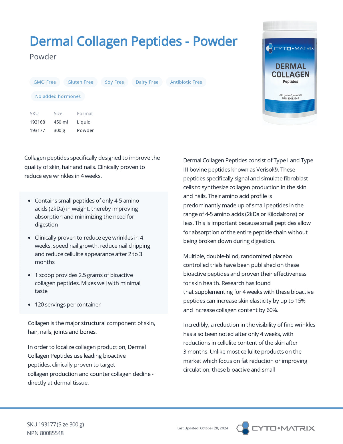 Dermal Collagen Peptides Powder by Cytomatrix | Skin, Hair & Joint ...