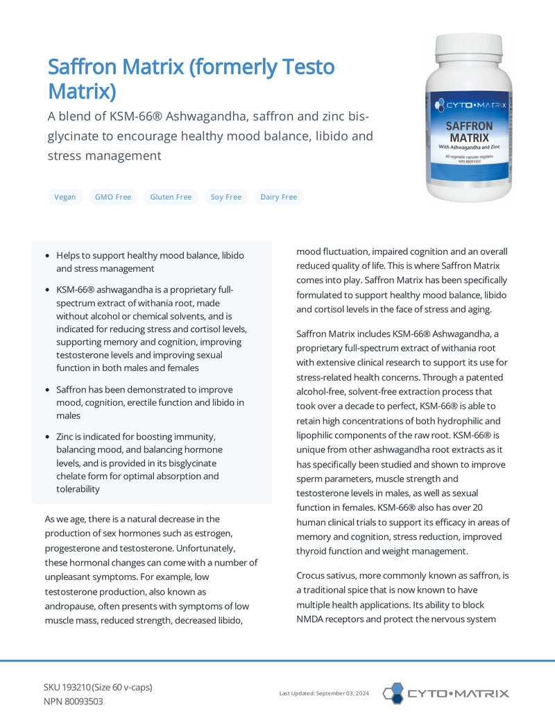 Saffron Matrix | Cytomatrix® | 60 Vegetable Capsules