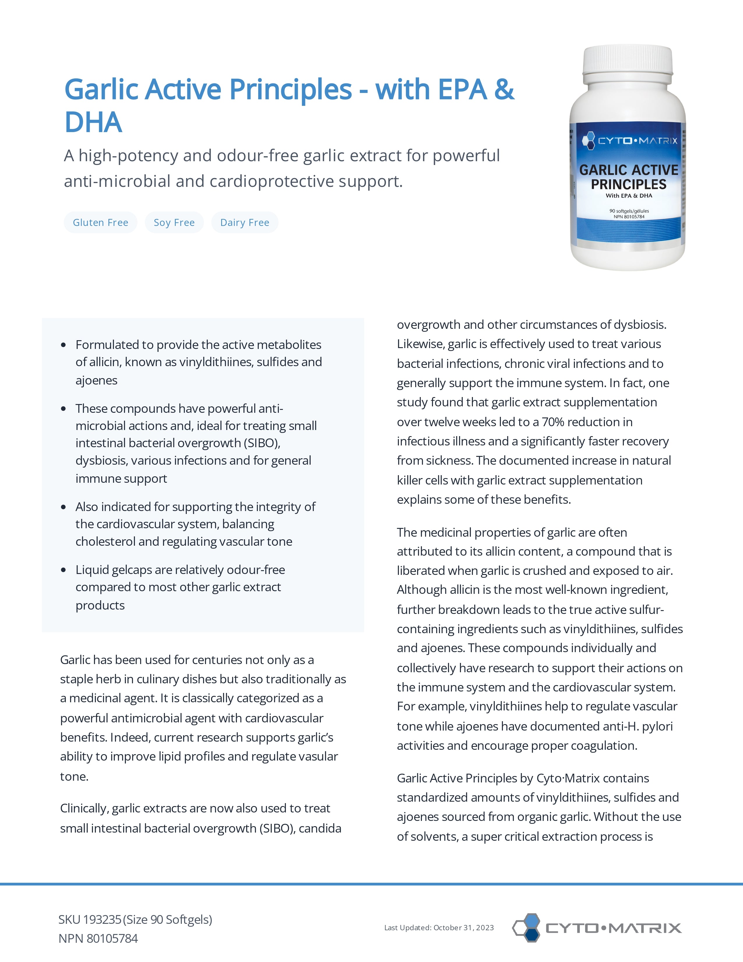 Garlic Active Principles by Cytomatrix® – Cardiovascular & Immune Support | 90 Softgel