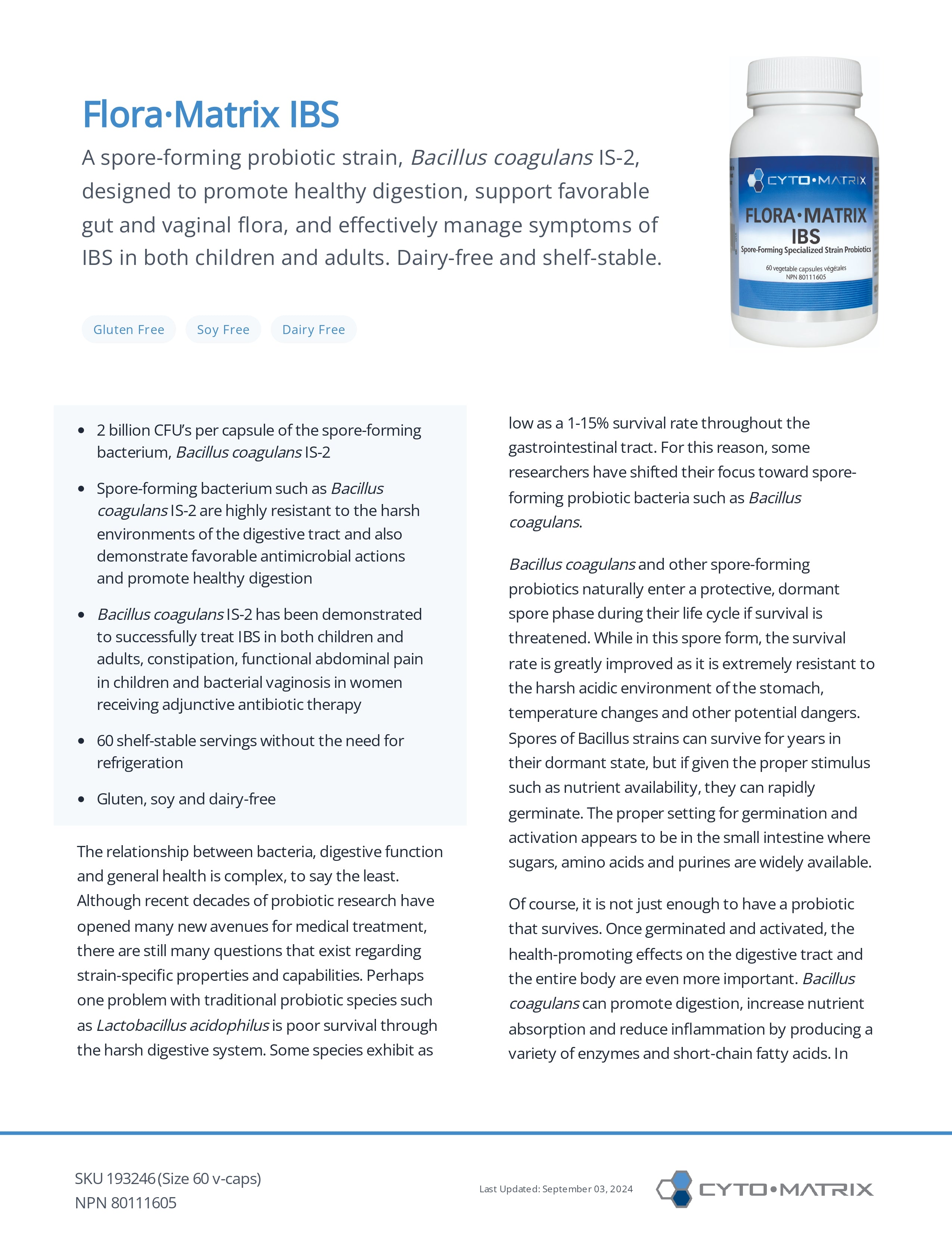 Flora-Matrix IBS by Cytomatrix® – Gut Microbiome & IBS Support | 60 Vegetable Capsules