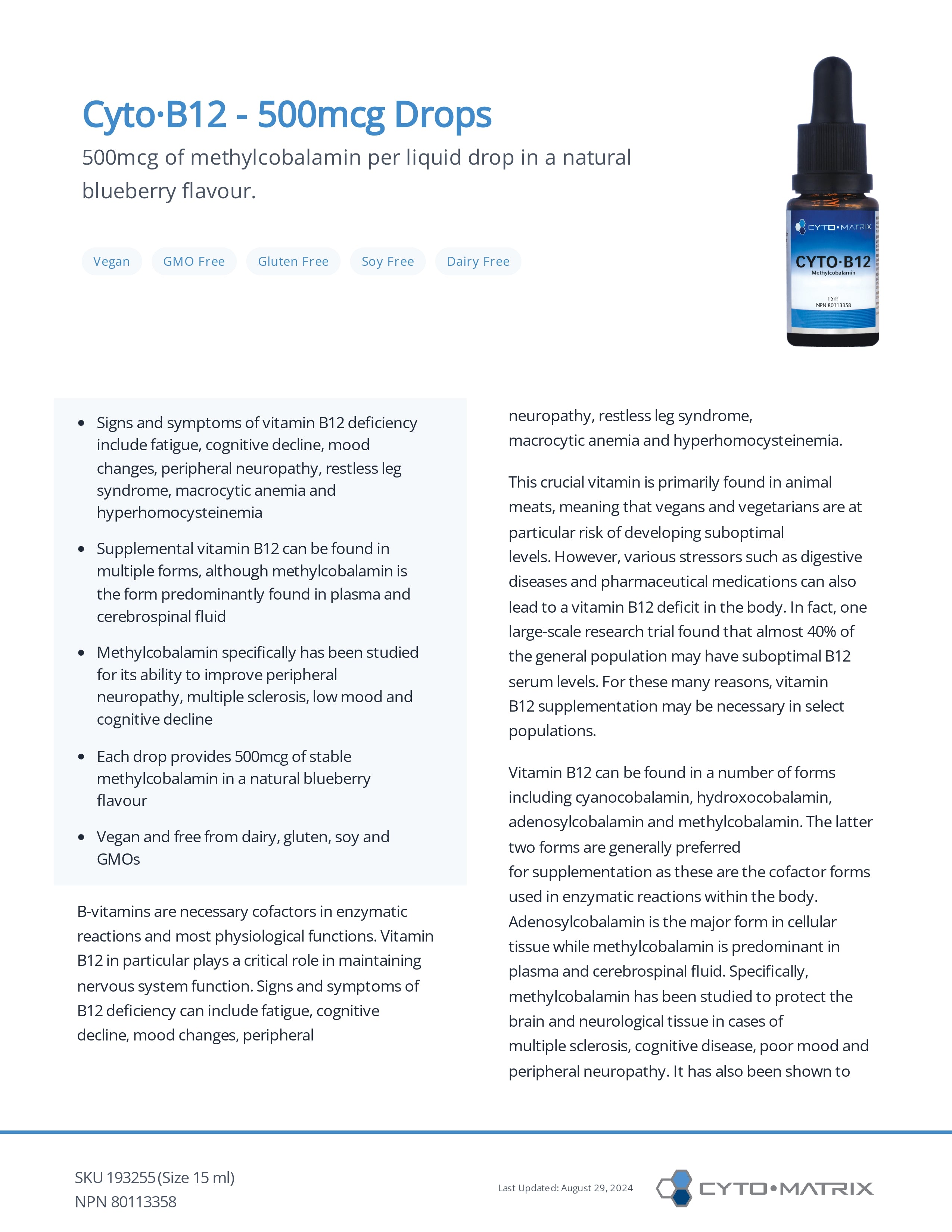 Cyto-B12 Drops by Cytomatrix® – Methylcobalamin B12 Support | 15 mL
