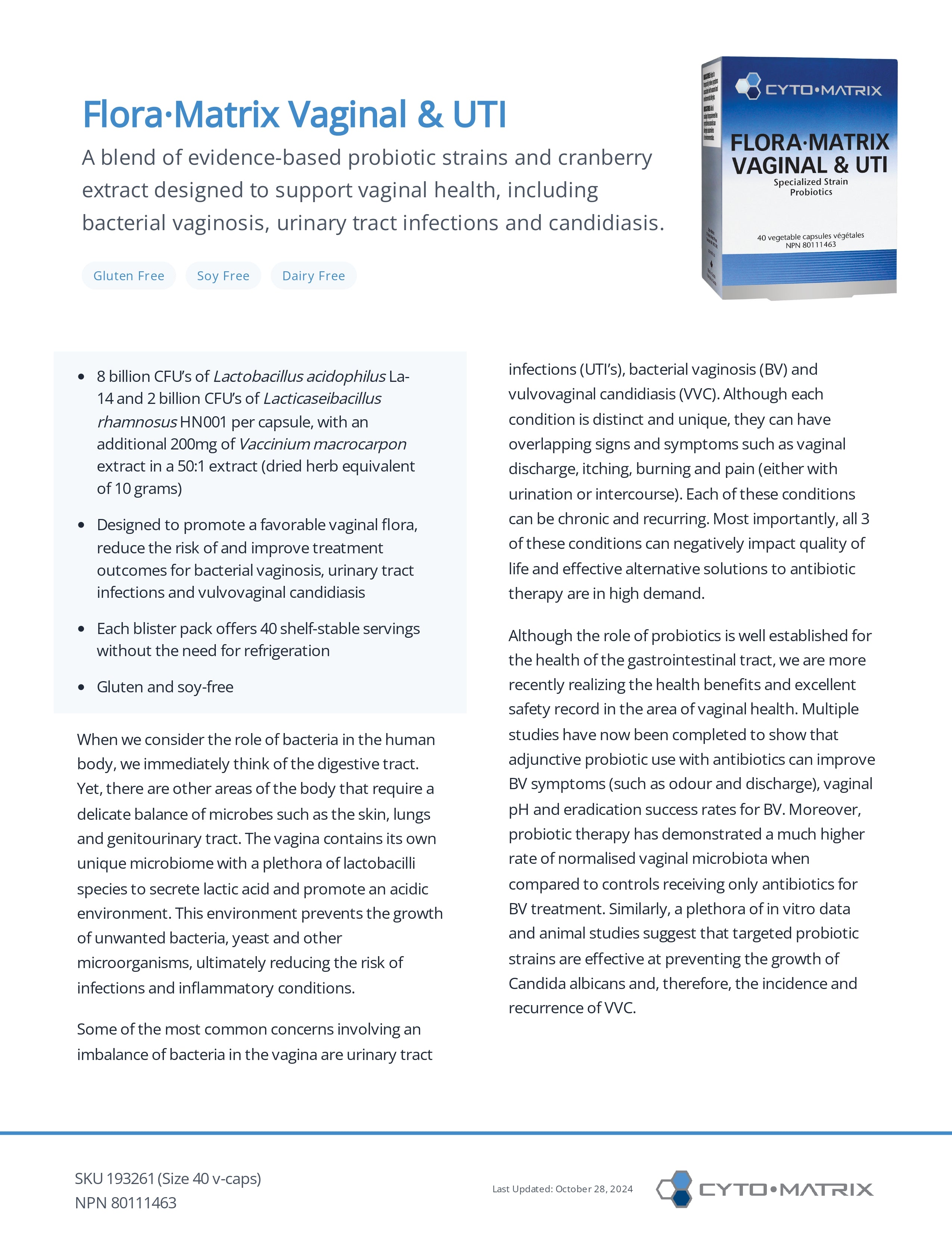 Flora-Matrix Vaginal & UTI | Cytomatrix® | 40 Vegetable Capsules