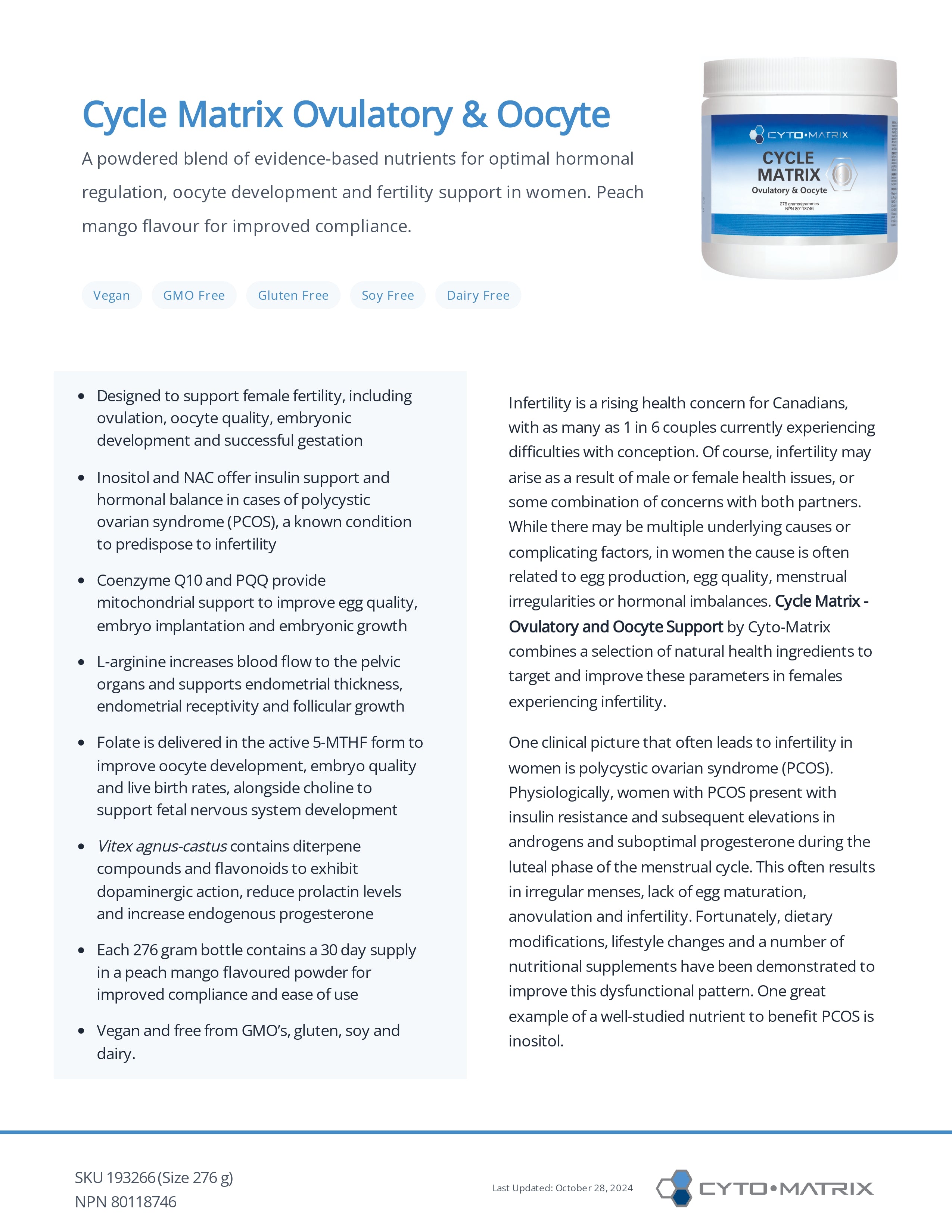Cycle Matrix by Cytomatrix® – Hormonal, PMS & Cycle Support | 276 g Powder
