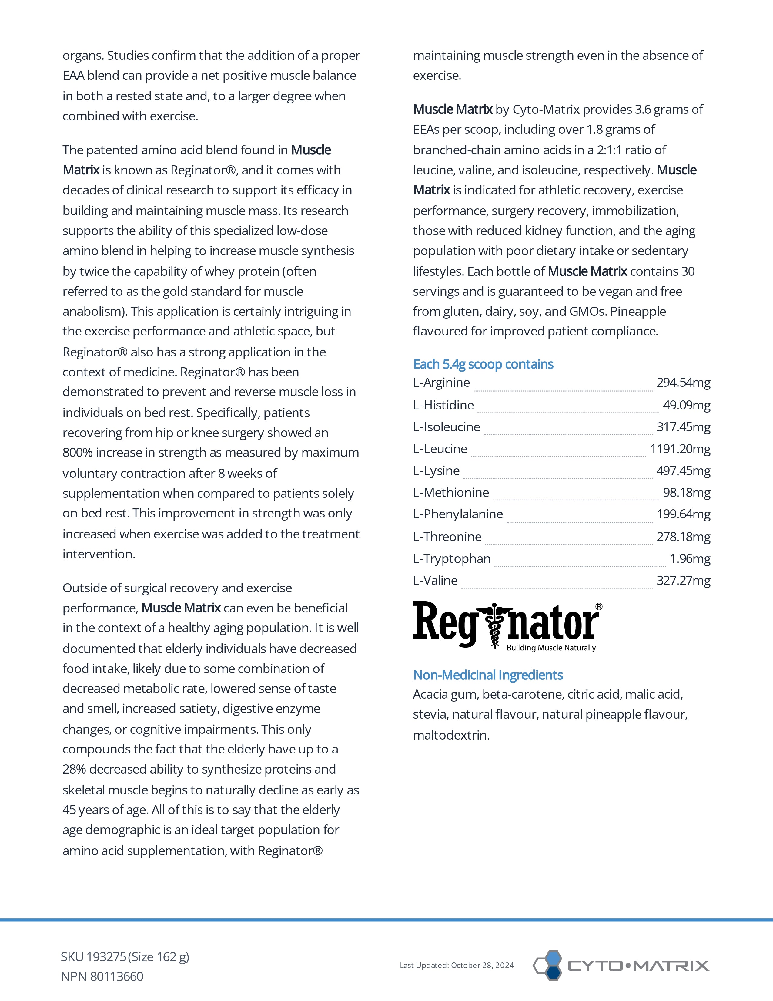 Muscle Matrix Powder by Cytomatrix® – Essential Amino Acids & Muscle Support | 162 g Powder