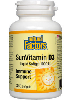 SunVitamin D3 Liquid Softgel 1000 IU | Natural Factors® | 180, 360 , 500 Softgel