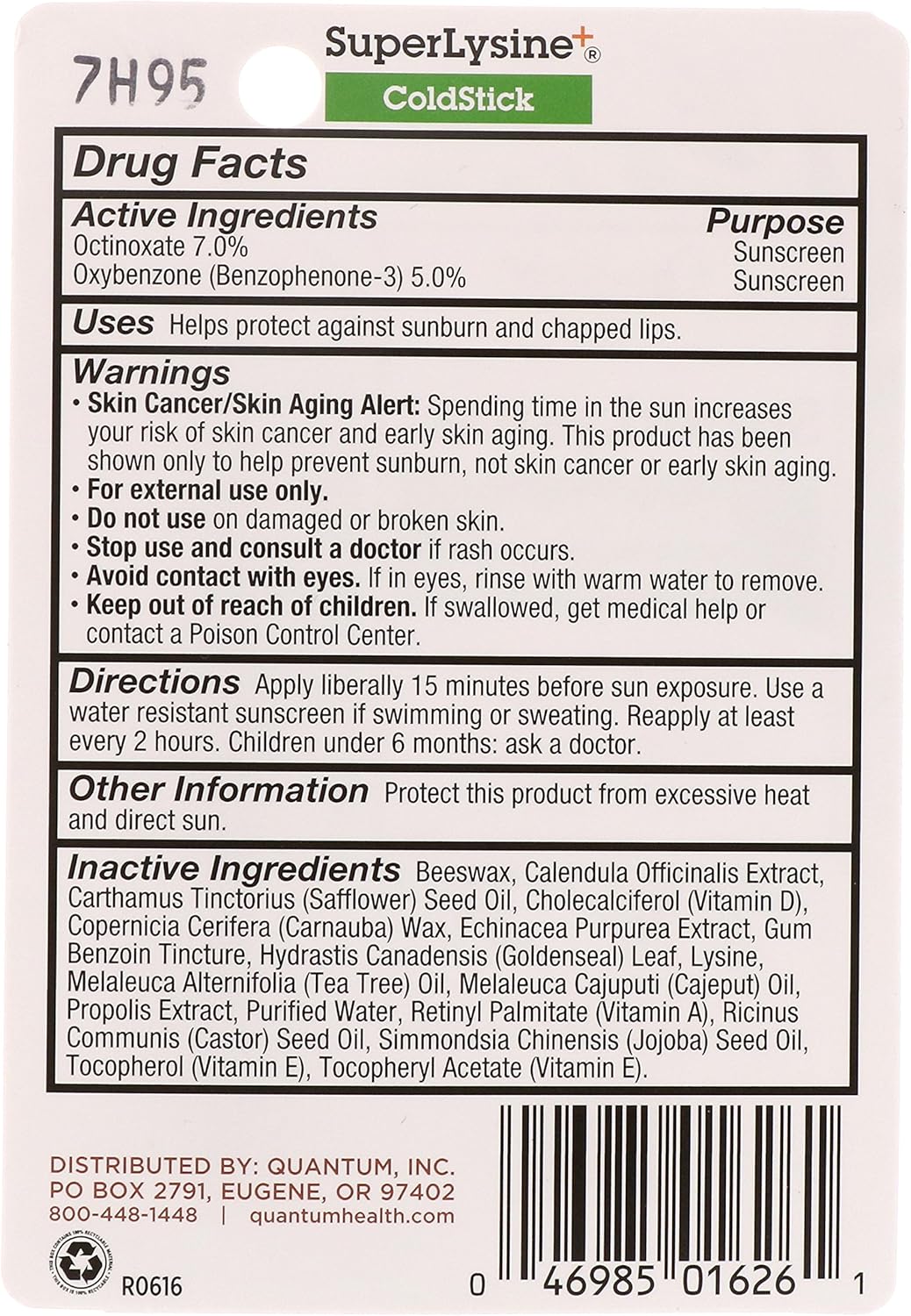 Super LipCare+ ColdStick with Lysine | Quantum Health | 1 Stick/ 5 g