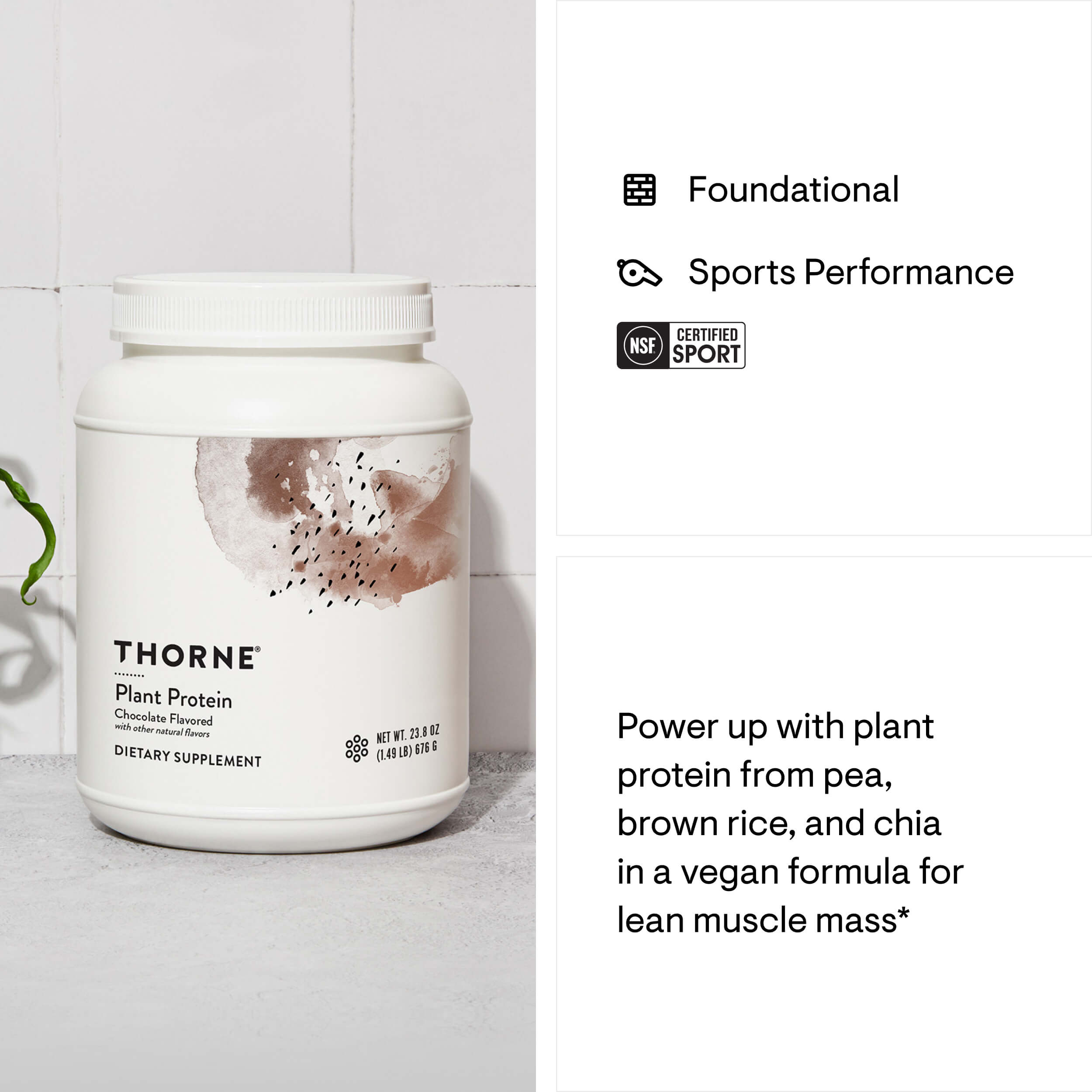 Plant Protein (Vanilla or Chocolate) by Thorne® – 22 g Vegan Pea, Rice & Chia Protein | 676 G (23.8 oz)