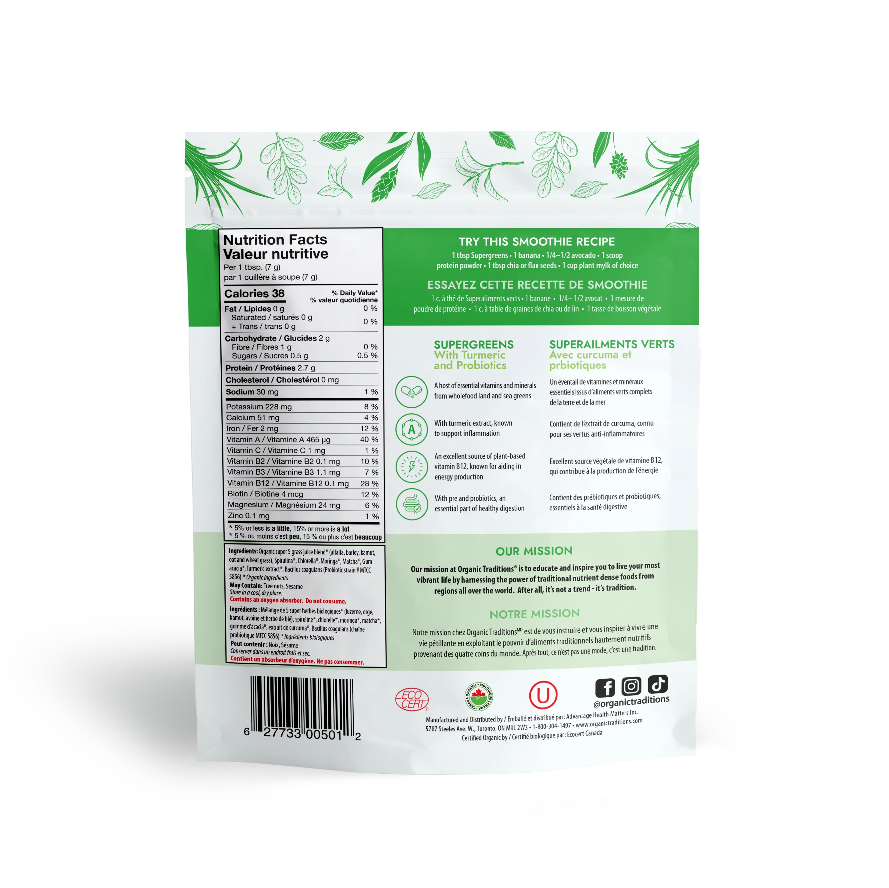 Supergreens with Turmeric and Probiotics | Organic Traditions® | 100g