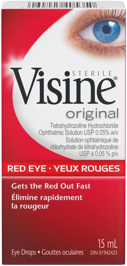 Original Eye Drops, Eye Irritation, Dust, Smoke, Dry Eyes, Red Eyes, Tetrahydrozoline Hydrochloride Ophthalmic|Visine|15ml