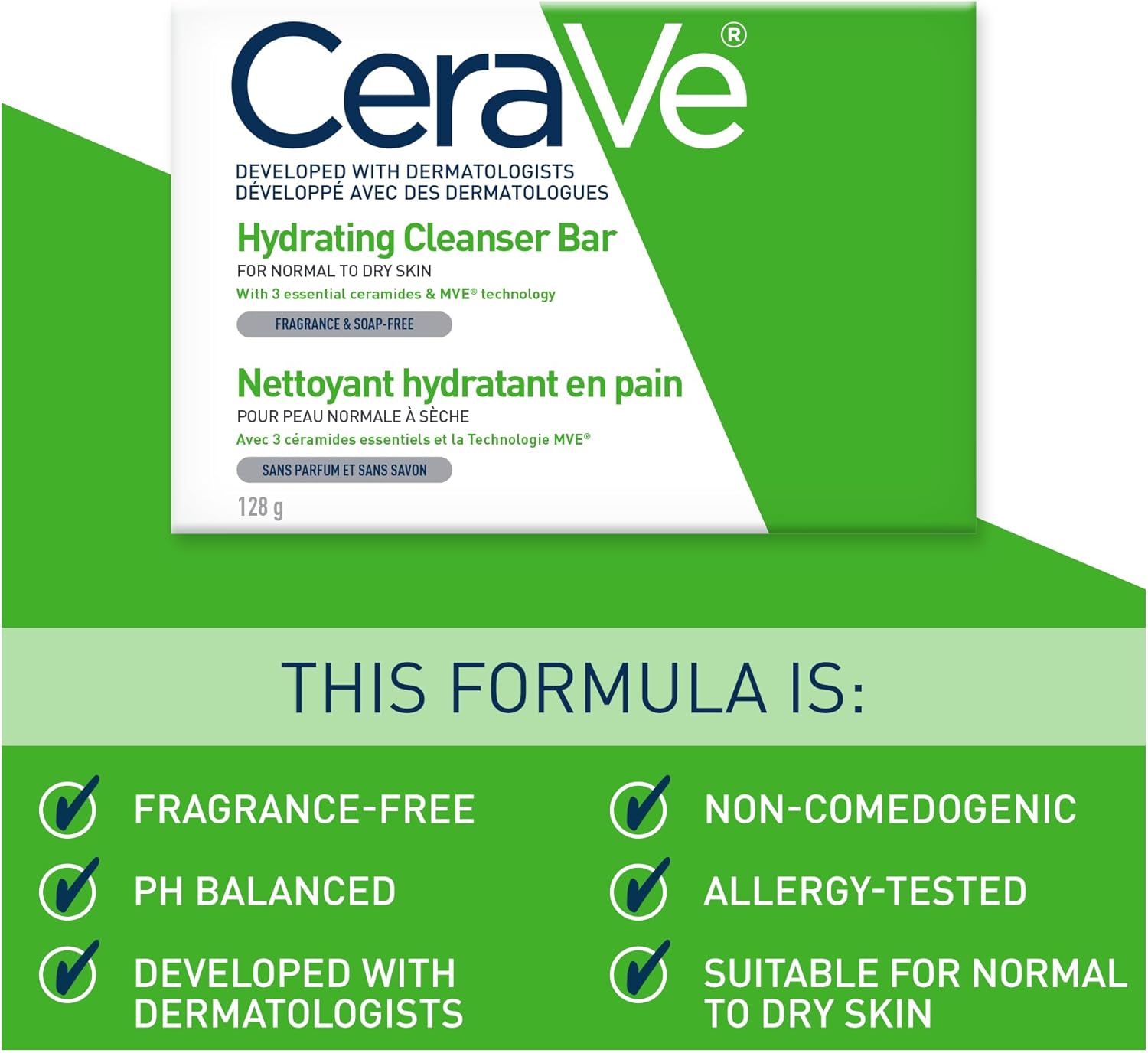 Hydrating Cleansing Bar Soap-Free Body and Face Cleanser|CeraVe |128g