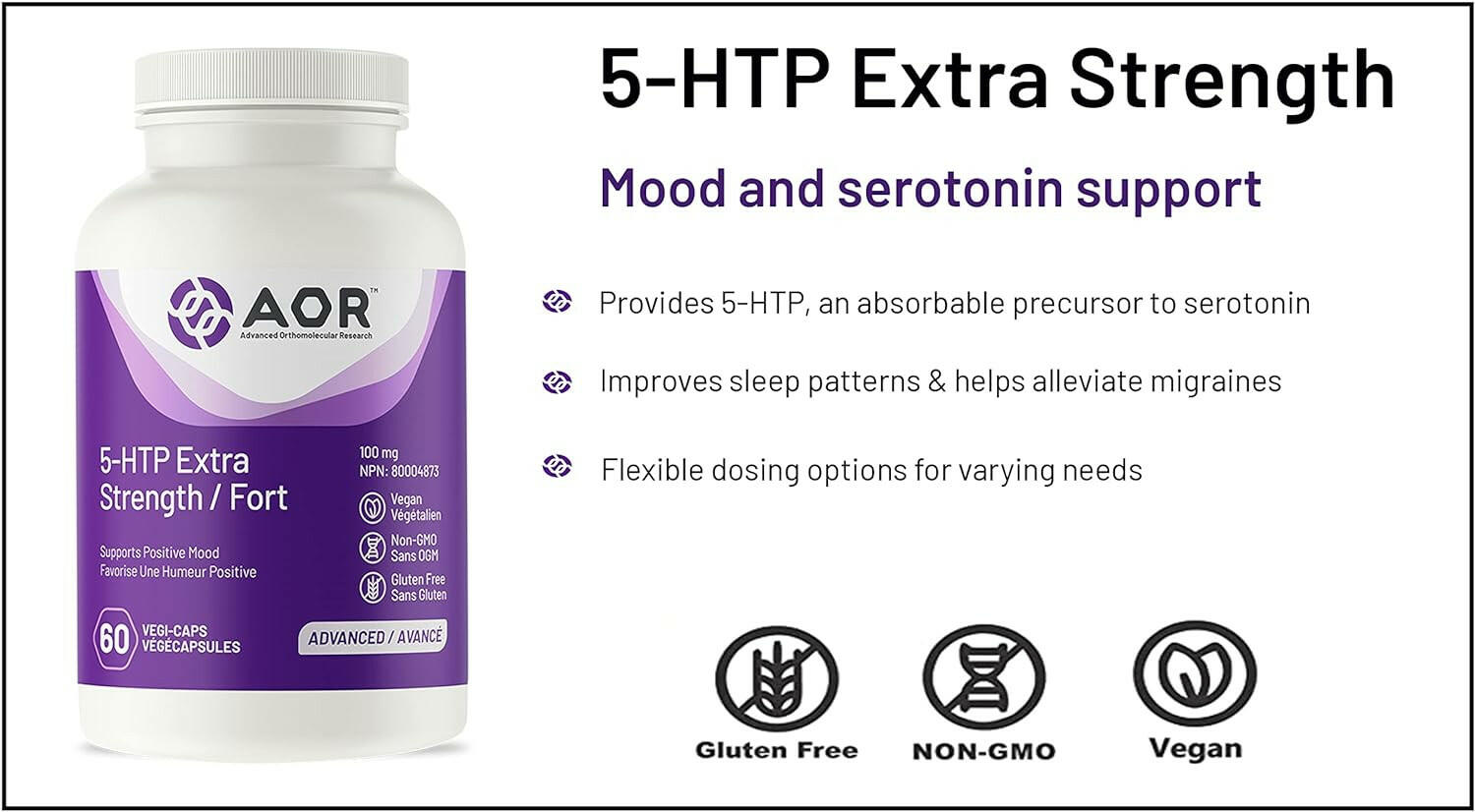 5-HTP Extra Strength | AOR™ | 60 or 90 Capsules - Coal Harbour Pharmacy