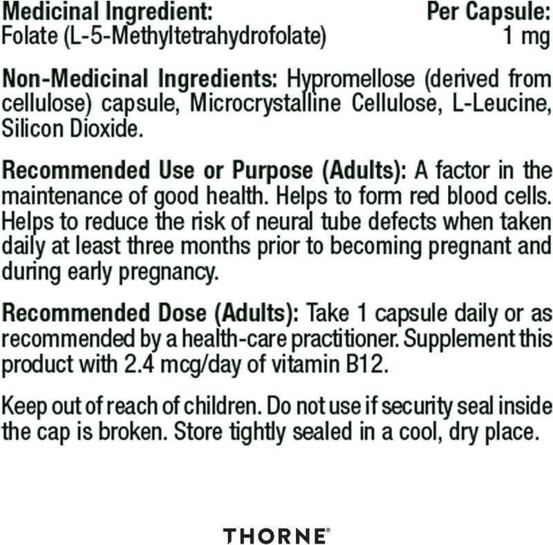 5-MTHF 1 mg | Thorne® | 60 Capsules - Coal Harbour Pharmacy