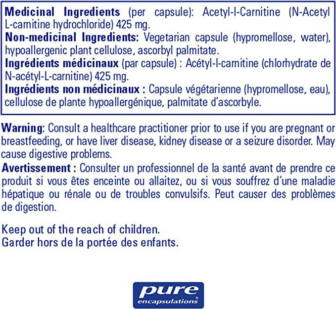 Acetyl-l-Carnitine 500 mg | Pure Encapsulations® | 60 Capsules - Coal Harbour Pharmacy