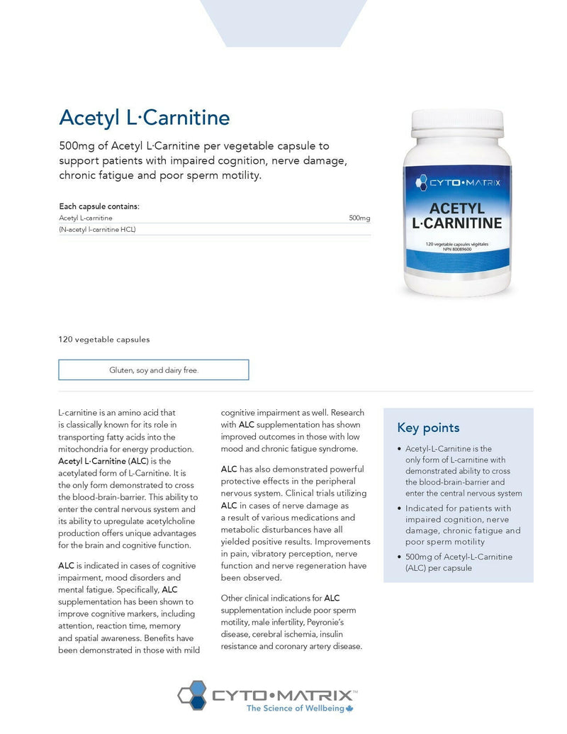 Acetyl L-Carnitine | Cytomatrix® | 120 Vegetable Capsules - Coal Harbour Pharmacy