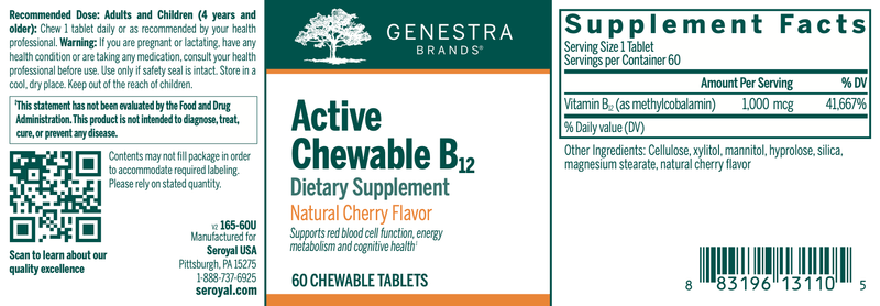 Active Chewable B12 | Genestra Brands® | 60 Chewable Tablets - Coal Harbour Pharmacy