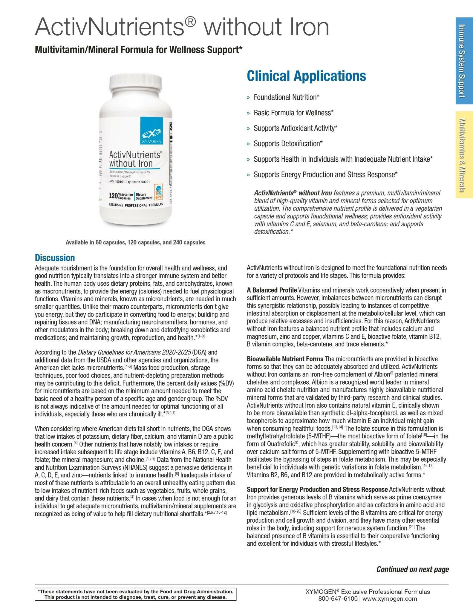 ActivNutrients without Iron | Xymogen® | 120 Capsules - Coal Harbour Pharmacy