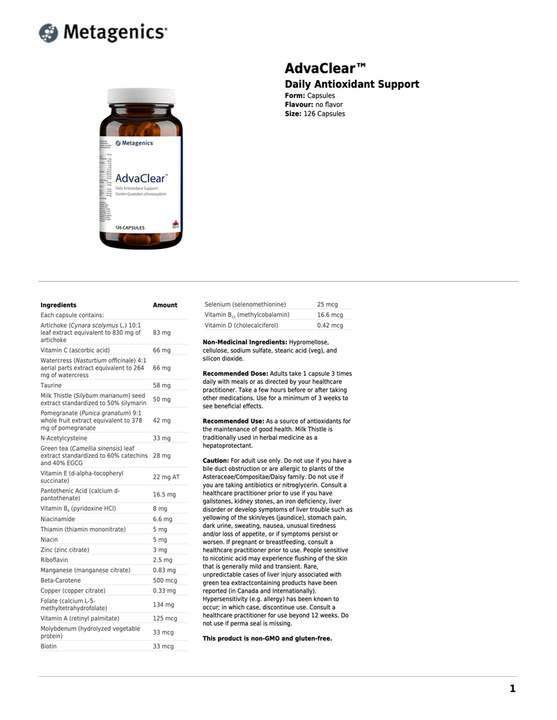 AdvaClear™ | Metagenics® | 126 Capsules - Coal Harbour Pharmacy