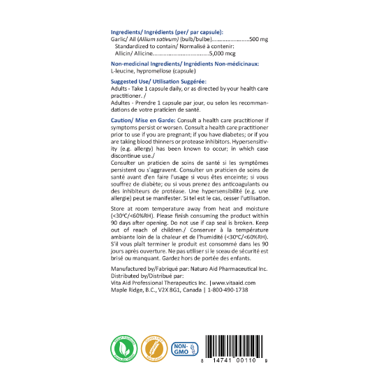 Alliimin DR (Garlic Concentrate) | VitaAids | 90 Vegetable Capsules - Coal Harbour Pharmacy