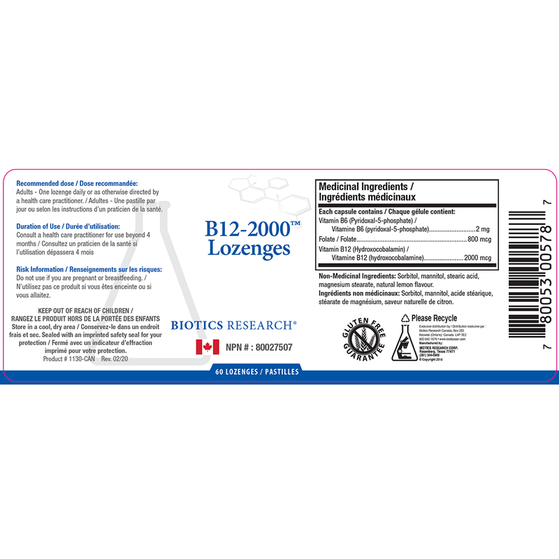 B12-2000™ Lozenges | Biotics Research® | 60 Lozenges - Coal Harbour Pharmacy