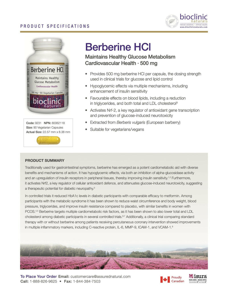 Berberine HCl | Bioclinic® Naturals | 90 Capsules - Coal Harbour Pharmacy