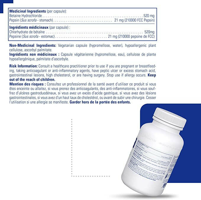 Betaine HCl Pepsin | Pure Encapsulations® | 250 Capsules - Coal Harbour Pharmacy