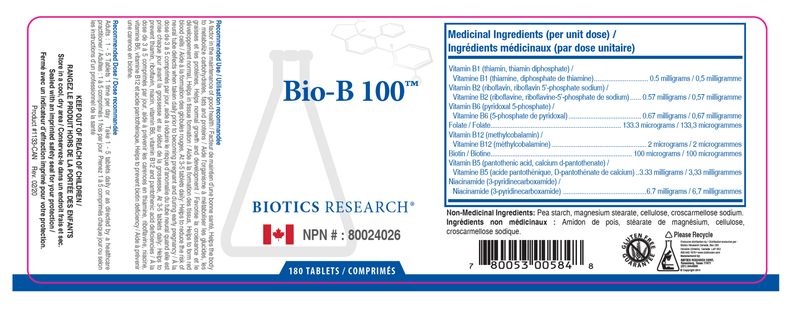 Bio-B 100 | Biotics Research® | 180 Tablets - Coal Harbour Pharmacy