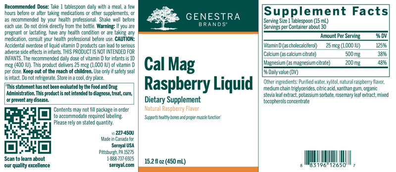 Cal Mag Liquid Raspberry Flavour | Genestra Brands® | 450 mL - Coal Harbour Pharmacy