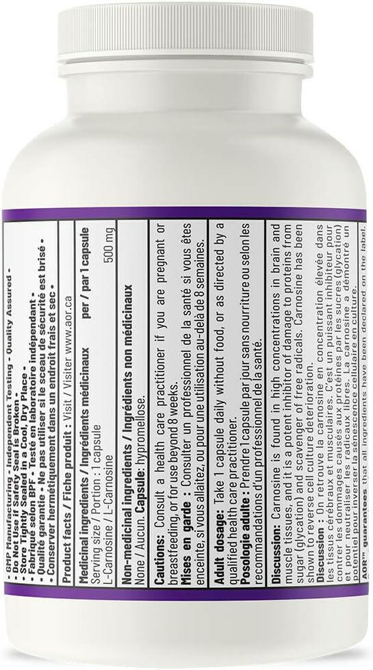 Carnosine-500 | AOR™ | 60 Capsules - Coal Harbour Pharmacy